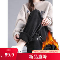班尼路裤子女2024款冬季灯芯绒黑色加绒加厚小个子休闲运动长裤