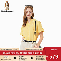 Hush Puppies暇步士女装2024夏多色简约百搭天丝麻透气宽松蝙蝠袖短袖衬衫 114浅黄 S