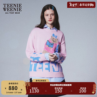 Teenie Weenie小熊2024早春学院风宽松圆领套头毛衣针织衫女装 粉色 165/M