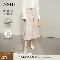 AMII2024春高级通勤几何扣腰带装饰半身裙女A字裙小黑裙子12421004 卡其 155/64A/S