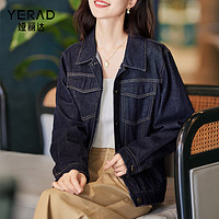 娅丽达（YERAD）美式复古短款牛仔外套女春季2024宽松休闲蓝色夹克上衣 蓝色(B0)-防褪色 M