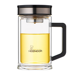 HEENOOR 希诺 耐热茶杯双层玻璃杯带把滤网高档隔热水杯透明办公家用杯子男