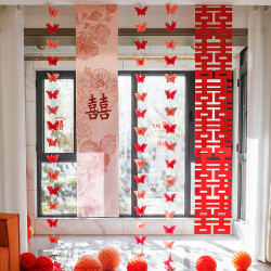 贺缘喜铺 婚房布置喜字条幅结婚窗帘女方卧室以爱之名新房装饰蝴蝶长条喜幅