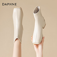 抖音超值购：DAPHNE 达芙妮 瘦瘦靴新款夏季靴子女高帮百搭真皮洋气高级短靴子粗跟时尚