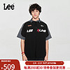 Lee24早春新品舒适版赛车元素字母印花设计翻领黑色男短袖衬衫潮 黑色 XXL