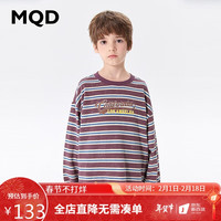 马骑顿 MQD童装男大童24春学院风卡通条纹圆领卫衣 深紫 110cm