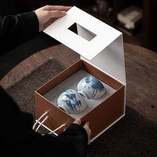 苏氏陶瓷（SUSHI CERAMICS）手绘个人功夫茶杯国潮风主人杯品茗杯工艺师传承绘制荷花山水款带随手礼盒
