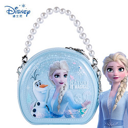 Disney 迪士尼 手提包 儿童包包冰雪艾莎公主斜挎包 时尚流动流沙包面洋气女孩女童单肩背包 蓝色女孩生日礼物