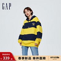 Gap男女装春季2024LOGO撞色条纹抽绳连帽卫衣885518套头上衣 黑黄撞色 180/100A(XL)亚洲尺码