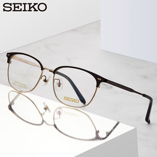 精工(SEIKO)男眉线框全框钛合金眼镜架HC3012 C90 仅镜框不含镜片 C90-深褐/金色
