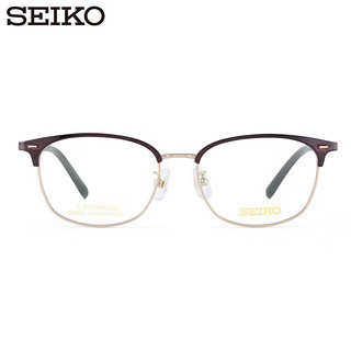 精工(SEIKO)男眉线框全框钛合金眼镜架HC3012 C90 仅镜框不含镜片 C90-深褐/金色