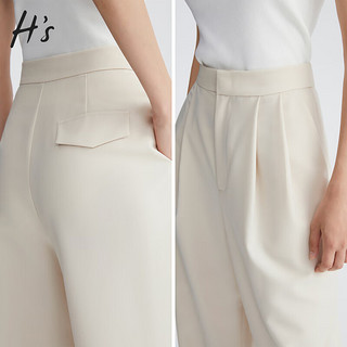 H's米白色西装裤季女装奶油白高级感气质通勤直筒长裤 古董白 M