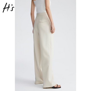 H's米白色西装裤季女装奶油白高级感气质通勤直筒长裤 古董白 M