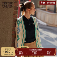 Teenie Weenie小熊女装2024春季撞色绞花宽松针织开衫毛衣外套 象牙白 165/M