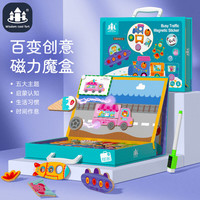 时光学（SHIGUANGXUE）儿童磁性拼图开学早教换装磁力贴2-3到6岁以上幼儿宝宝男女孩玩具 忙碌的交通-双面画板进阶款