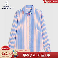 布克兄弟（BrooksBrothers）女士24早春免烫宽距领竖条纹长袖衬衫 9003-粉蓝撞色 0