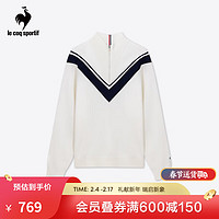 乐卡克（Le coq sportif）法国公鸡男款24三色系列立领撞色毛衫外套 象牙白色/A02 XL