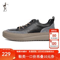 才子（TRIES）男士休闲鞋皮面磨绒简约潮流休闲鞋防水男鞋潮流秋冬系带运动鞋子 黑色 单层  41