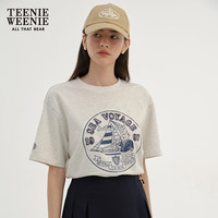 Teenie Weenie小熊2024年宽松圆领短袖T恤棉质短款上衣时尚ins风女 浅灰色 170/L