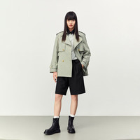 太平鸟女装短款翻领风衣女韩版气质氛围感大衣风衣外套 灰绿 M