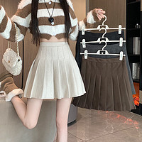 HMDIME百褶裙女高腰显瘦2023毛呢秋冬半身裙jk短裙a字裙 杏色 XL