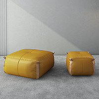 慕叶（MUYE）北欧意式沙发脚蹬矮凳轻奢小皮墩子客厅单人方凳卧室衣帽间家用 黄色 小号 52*52*40