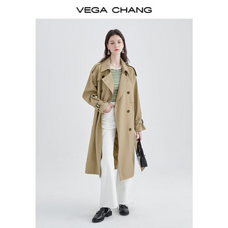 VEGA CHANG风衣女中长款2024春韩版收腰经典时尚外套ins潮 鹭茶色 XS