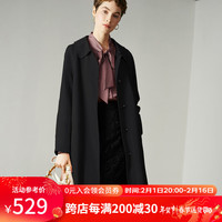 颜域长款流行风衣女秋冬装2023百搭单排扣气质女式外套 黑色 M