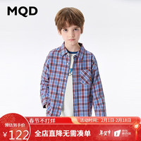 马骑顿 MQD童装男大童24春学院风百搭格纹翻领衬衫 蓝格 1