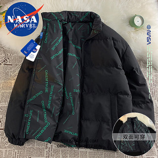 NASA MARVEL棉衣男棉服冬季外套百搭加厚保暖面包服双面穿装休闲棉袄子 蓝色 L-（100斤-120斤）