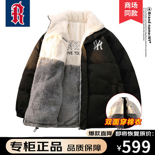 NODE SPORTS品牌联名双面穿棉服男冬季羊羔绒棉衣保暖棉袄面包服 9073黑色（B） M（偏大，90-125斤）