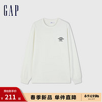 Gap 盖璞 男女装2024春季华夫格肌理圆领长袖T恤套头上衣417150 白色 170/92A(M)亚洲尺码