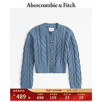 ABERCROMBIE & FITCH女装 24春辣妹毛衣麻花设计感短款修身针织开衫 355608-1 蓝色 S (165/92A)