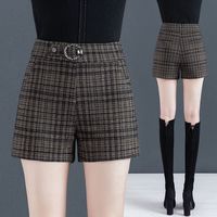 敞裘格子短裤女加绒加厚外穿秋冬高腰宽松毛呢松紧腰女士短裤 格子短裤 2XL 30120-130斤左右
