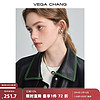 VEGA CHANG黑色皮衣女2024秋宽松显瘦机车风pu皮夹克港风短外套 松绿黑 L