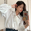 敞裘衬衫女设计感小众轻熟气质衬衣女灯笼袖衬衫秋季韩版蝴蝶结设计感气质外穿白色长袖上衣女 白色 XL 121-130斤
