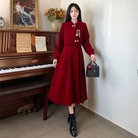 任莎新年战袍秋冬中式旗袍改良红色丝绒敬酒服回门礼服平时可 红色 2XL 【130-150斤】