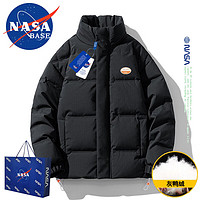 NASA MARVEL羽绒服男冬季外套加绒加厚潮牌保暖面包服立领百搭休闲装 黑色 XL-（138斤-148斤）