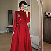 奕津新中式旗袍结婚衣服女款冬季大码改良红色连衣裙套装女秋冬高级敬 红色 2XL 140-160斤
