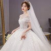 红妆饰佳 婚纱2023新娘气质齐地主纱遮粗手臂一字肩拖尾婚纱礼服 齐地款 XL