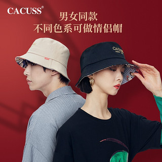 CACUSS 帽子男女渔夫帽棉质遮阳防晒帽国潮刺绣户外太阳帽盆帽秋黑色中号