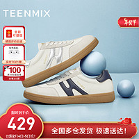 天美意（TEENMIX）鞋子女低帮复古休闲女德训鞋2024春BI331AM4【新年】 银色 40