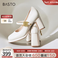 BASTO 百思图 24春季简约时尚玛丽珍粗高跟女单鞋M1011AQ4 米色 37