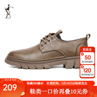 才子(TRIES)男鞋低帮马丁靴男2023厚底防滑鞋子男士商务休闲系带皮鞋 棕色 单层 40
