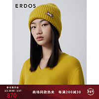 ERDOS【善+系列】动物刺绣卷边加厚保暖羊绒针织圆顶优雅女帽子 水仙黄 52cm