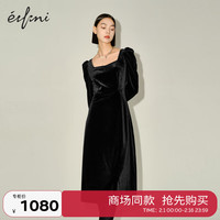 伊芙丽（eifini）伊芙丽丝绒连衣裙女2023冬装跨年战袍1EC292331 黑色 160/84A/M