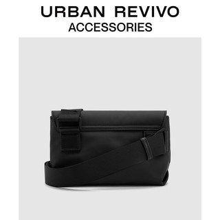 URBAN REVIVO2024春季男士街头风翻盖织唛斜挎包UAMB40022 黑色