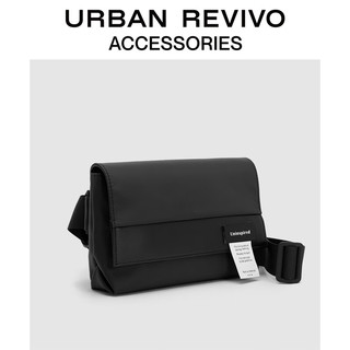 URBAN REVIVO2024春季男士街头风翻盖织唛斜挎包UAMB40022 黑色