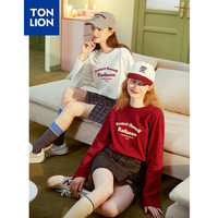 唐狮 TONLION长袖T恤女2024春针织前胸发泡多排文字潮 洋红 XL