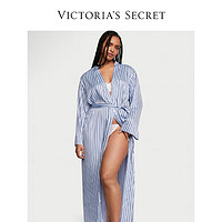维多利亚的秘密  休闲舒适缎布系带女士长款睡袍优雅居家睡衣 64TS蓝色条纹 11230421 XS/S